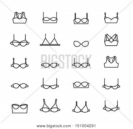 Vector ladies bra icons set. Clean line art