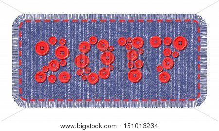 Denim patch with red sewing buttons in the shape of 2017 year