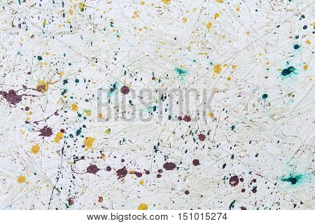 Background In Pollock Style. Old Paint On The Wall Of White Color, Texture. Bedraggled, Sloppy Patte