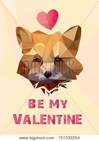 Valentine's Day card, vector illustration fox, low poly
