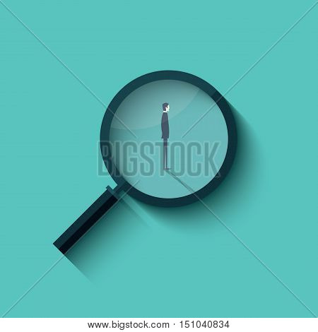 Recruitment vector with magnifying glass and businessman. Business symbol for hiring. Eps10 vector illustration.