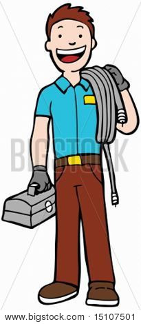 Cable Guy: hombre llevar cable y caja de herramientas