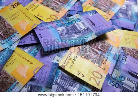 Samoa Tala bank notes on a table