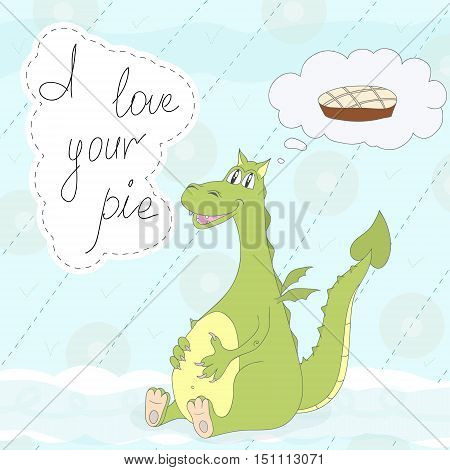 Cute little dragon in cartoon style. Sample comic vector illustration