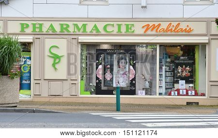 Le Mesnil Esnard France - june 22 2016 : pharmacy in city center