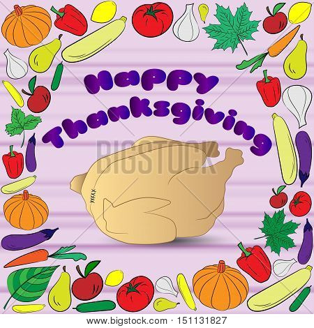 Happy thanksgiving day card with turkey. Vector Illustration