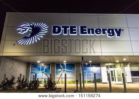 Bad Axe, Michigan, USA - September 27, 2016: Front entrance of  DTE Energy in Michigan. DTE is a strong proponent of renewable energy with a multitude of wind farms throughout southeast Michigan and serves over 2.1 million customers.
