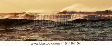 The Atlantic Ocean off of the coast of Long Island is very rough and wind blown from hurricane hermine