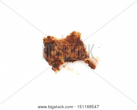 Bitten single prepared small hand made cutlet isolated over white background