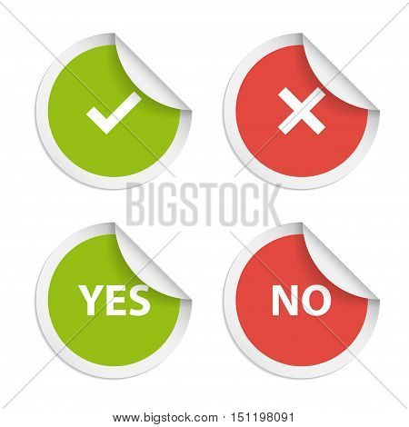 Vector stickers with consent and denial on white background.