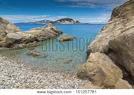Clear waters of marathia beach at Zakynthos island, Greece