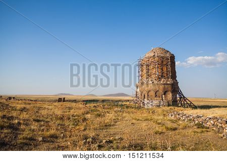 Color image of a church in Ani Turkey. Ani used to be the capital of the Bagratid Armenian kingdom between 961 and 1045.