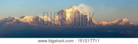 Morning panoramic view of Mount Dhaulagiri from Poon Hill view point Nepa