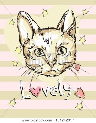 Children print on t-shirt vector illustration of a cat, cat illustration, vector cat