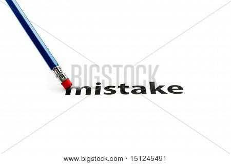 A pencil with eraser is correcting a mistake. Eraser and a mistake concept. To erase a mistake.
