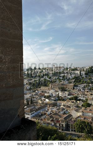 Pohled Albaicin, arabské čtvrti Granada, Španělsko a Sacromonte, od Alhambra