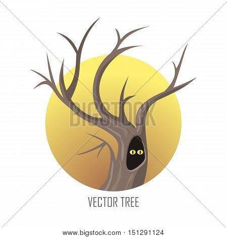 Vector tree. Oak isolated on white. Oak with hollow. Vector illustration