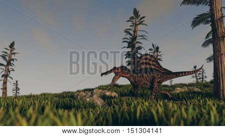 3d illustration of the spinosaurus attack