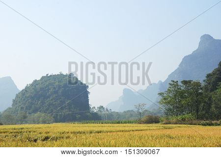The karst mountains and rural scenery in autumn