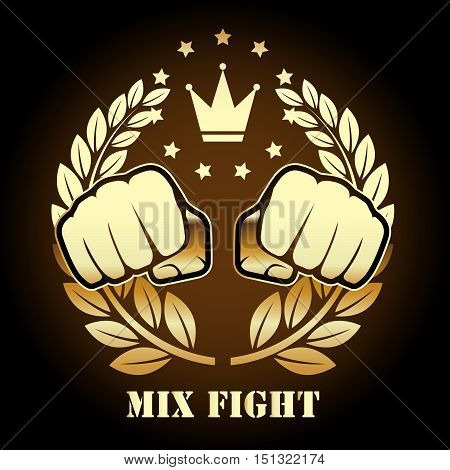 Mix fight competition emblem with two fists