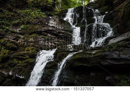 Shepit waterfall in west Ukraine. Carpathian mountains, summer time.