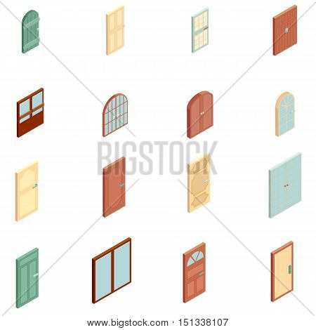 Doors icons set. Isometric illustration of 16 doors vector icons for web