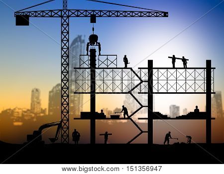 silhouette building site over Blurred city Scape