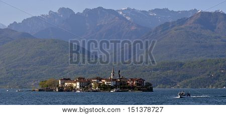 ISOLA PESCATORI-ITALY 25 APRIL 2013: fishing village Isola dei Pescatori on Lake Maggiore Italy; ISOLA PESCATORI-ITALY 25 APRIL 2013
