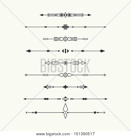 Dividers vector set isolated. Geometric horizontal vintage line border and text design element.  Collection of decorative page rules. Separation select text. Minimalism