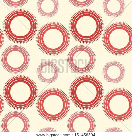 Seamless pattern of circles. Background of circles and rings. Radial shape retro style with grunge.Rapport from small parts. A blank for print tissue wrapping paper