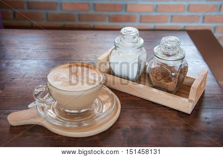 Coffee. coffee with red sugar and sugar.