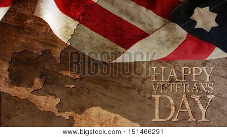 Flag and Wood. Happy Veterans Day. America Chart.