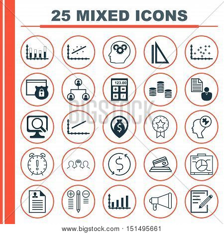 Set Of 25 Universal Icons On Line Up, Analytics, Financial And More Topics. Vector Icon Set Includin