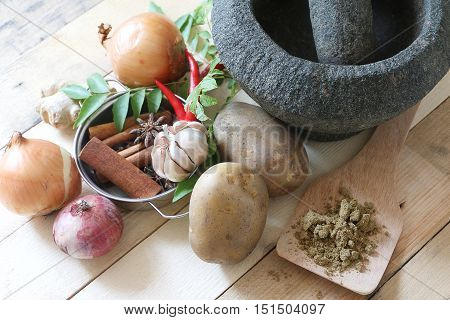 Spicy chicken korma or Ayam kurma cooking ingredient, most popular dish in south east asia
