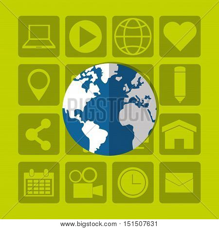 earth globe with socia media related icons image vector illustration design