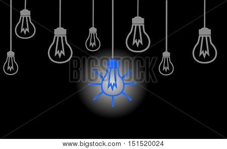 Bright Ideas, blackbord design, whit blue Light Bulb