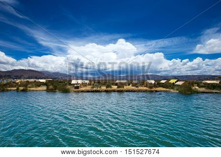 Totora boat on the Titicaca lake near Puno, Peru
