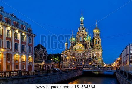 Church of the Saviour on Spilled Blood in white night St. Petersburg Russia