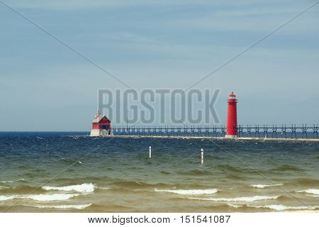 Grand Haven South Pierhead Inner Light, built in 1905, Lake Michigan, MI, USA