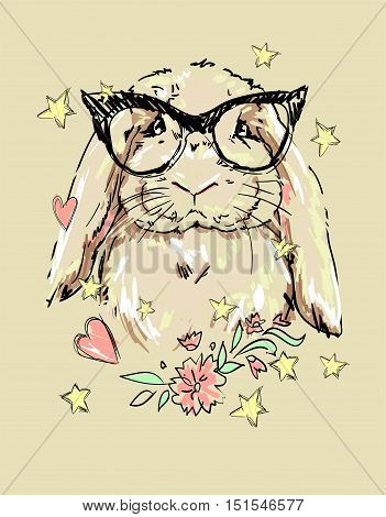 children print on t-shirt illustration. Cute rabbit illustration