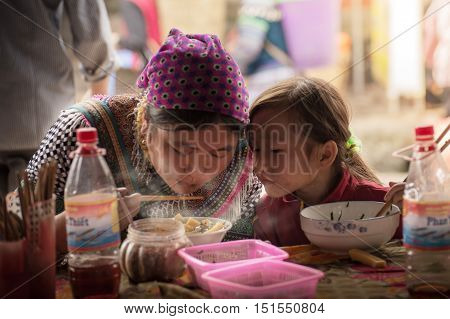 Sapa, Vietnam-September 2016: The innocence of Munk kid in Sapa, Vietnam. Kids in Sapa live in prverty and lacks of healthcare.