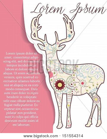 Vector background with deer on paper and place for text