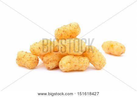 Peanut puffs and corn isolated with white background