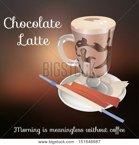 mokachino cup on saucer with sugar vector illustration