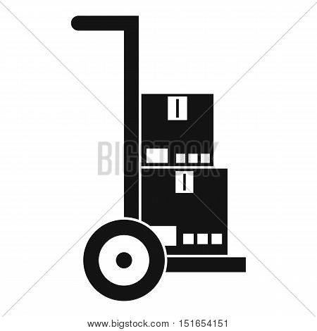 Hand cart with cardboards icon. Simple illustration of hand cart vector icon for web