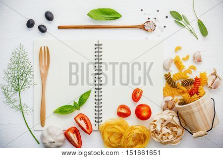 Italian Foods Concept And Foods Menu Design . Various Pasta Elbow Macaroni ,fusilli ,fettucini With
