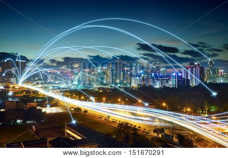 city scape and network connection concept .