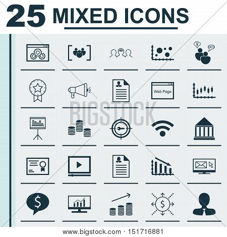 Set Of 25 Universal Icons On Newsletter, Money, Certificate And More Topics. Vector Icon Set Includi