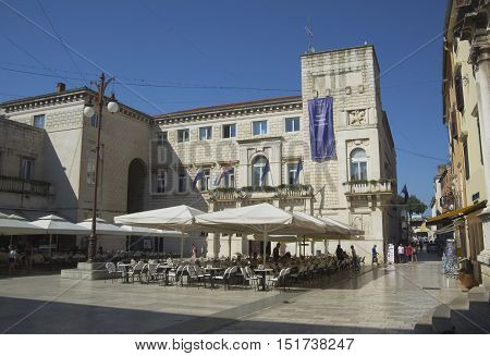ZADAR CROATIA - JULY 12 2016: Street view near st. Donatus church in Zadar famous landmark of Croatia adriatic region of Dalmatia
