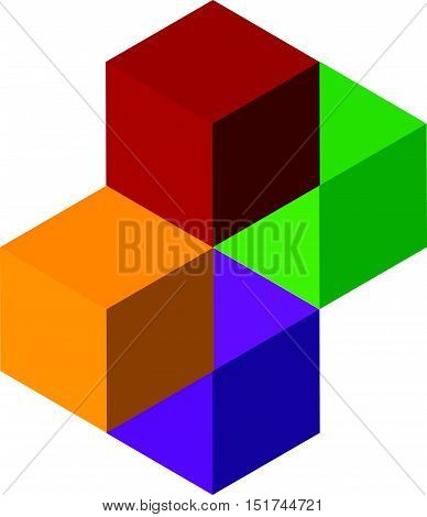Icon Of Multicolor Isometric Cubes. Cube Stack Logo.